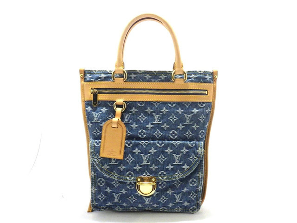 LOUIS VUITTON Bag Flat Shopper Handbag Monogram Denim Blue
